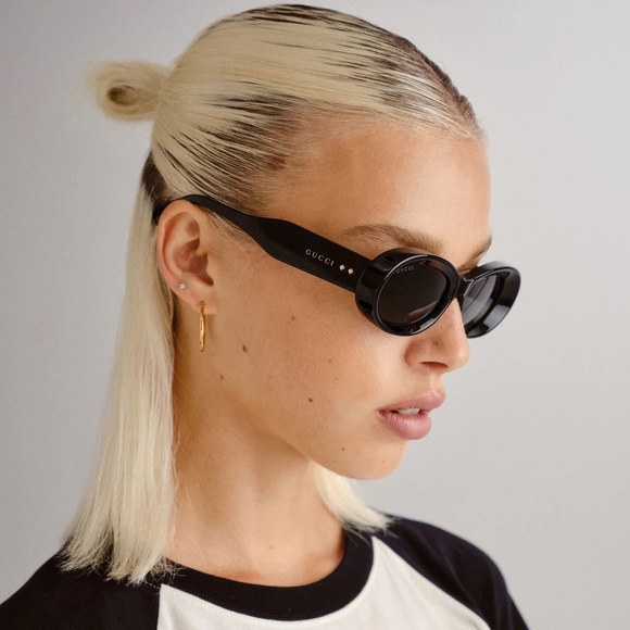 NEW GUCCI GG1527S 001 OVAL BLACK GREY WOMEN SUNGLASSES GUCCI - Picture 6 of 13